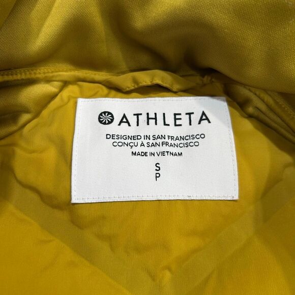 Athleta Puffer Vest Small – Mustard Yellow Quilted Sleeveless Jacket Warm Zip Ve - Picture 3 of 13